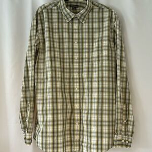 Eddie Bauer Mens SZ XLT Olive Plaid Button Down Long Sleeve Classic Fit Shirt